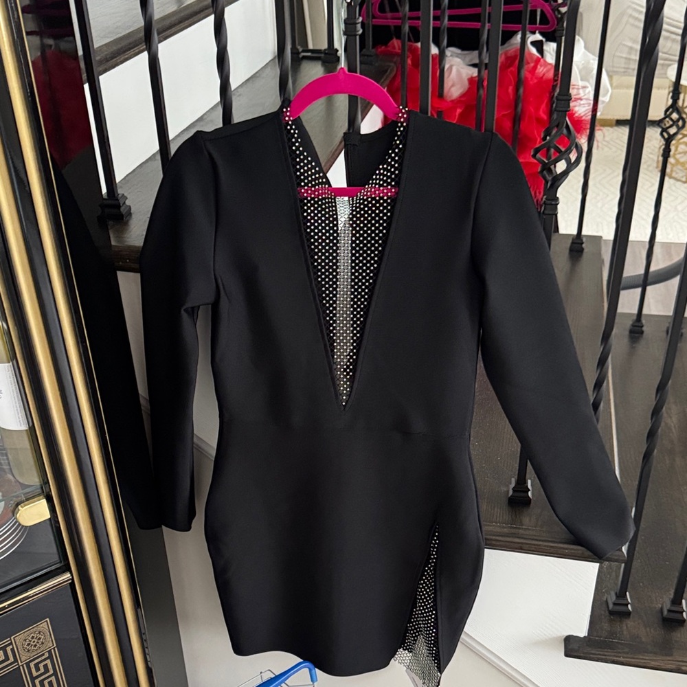 Black Long Sleeve Dress with Polka Dot Detail